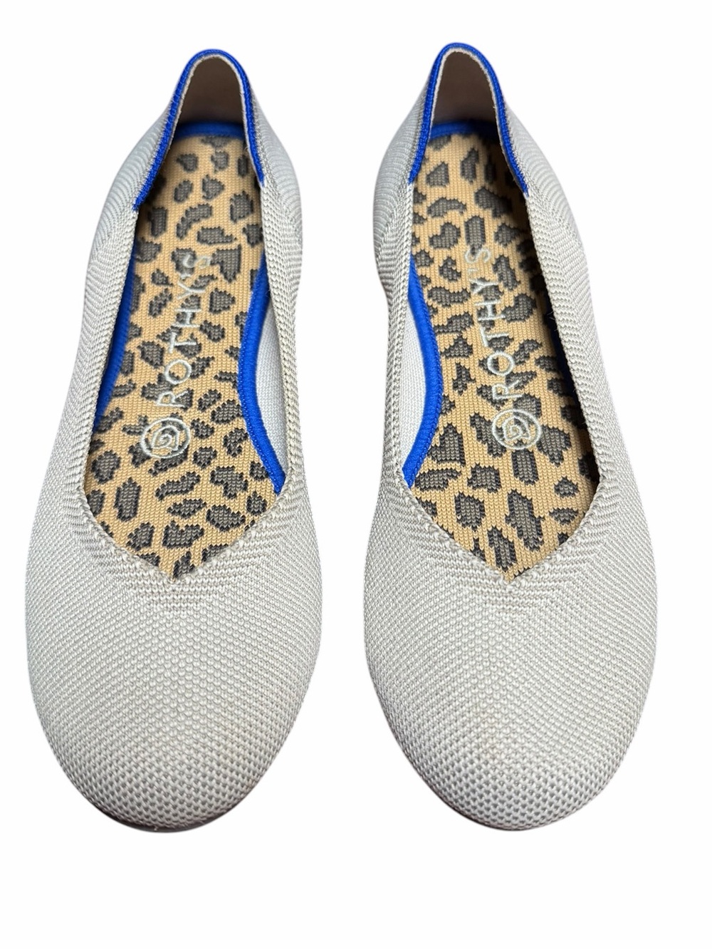 Rothy’s The Flat Light Gray Knit Ballet Flats Leopard Insole Size 7 NWOB